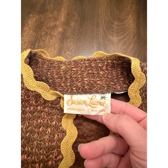 VINTAGE Women's Brown Yellow Susan Laurie 60s 70s 100% Wool Jacket Est. Small - Picture 3 of 6